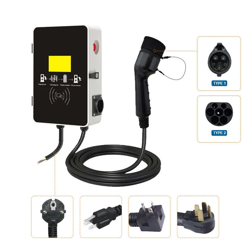 7kw 3 المرحلة الكهربائية السريعة صندوق كهربائي مثبت على الحائط محطة شحن EV Type1 و Type2