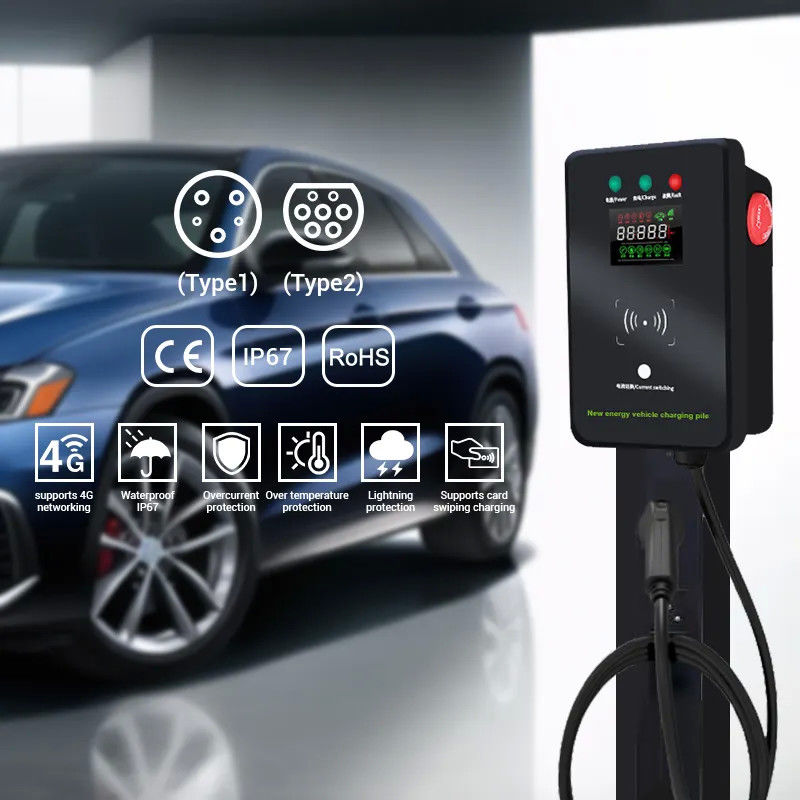 محطة شحن EV ذكية مثبتة على الحائط من النوع 1 وType2، باللون الأزرق