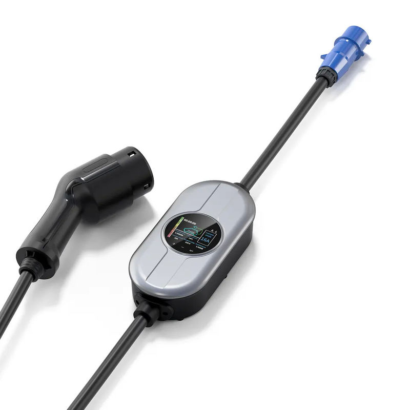 نوع 2 IEC مصباح الطيار المعدل للتيار OLCD شاحن AC EV المحمول مقاوم للماء