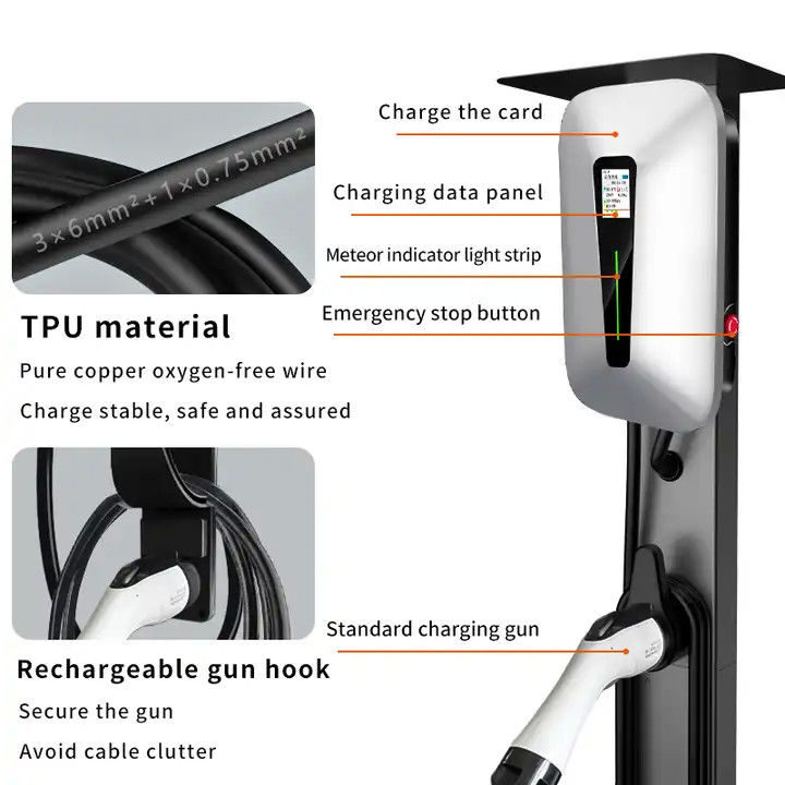 نوع 1 و نوع 2 شاشة LCD RFID شاحن EV الجدار لجميع السيارات الكهربائية